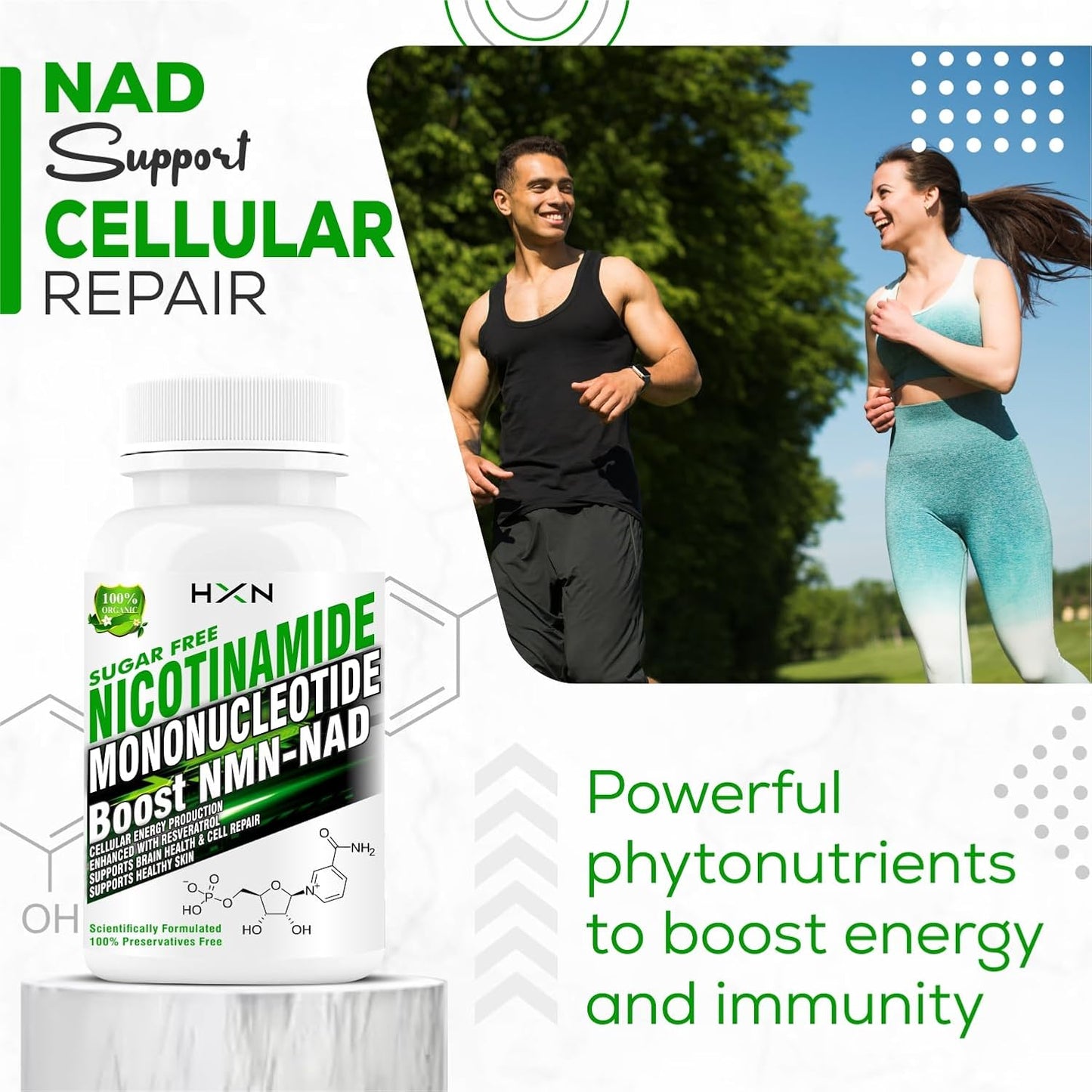 HXN NMN Supplements 500mg, Nicotinamide Mononucleotide With Vitamin C, B3, Resveratrol, Quercetin Help NAD Metabolism Booster, Energy & Skin Good Health Supplement-30 Tablets