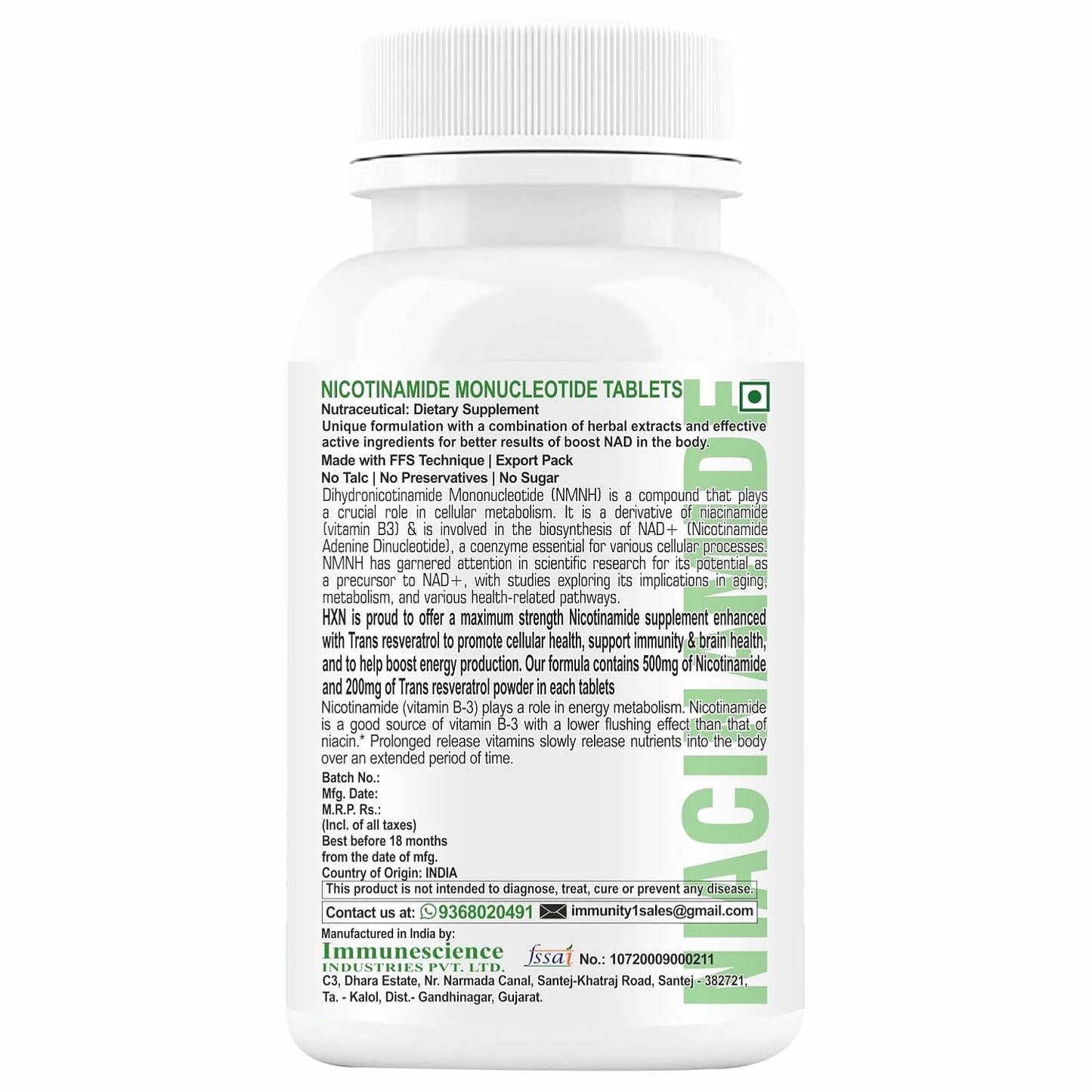 HXN NMN Supplements 500mg, Nicotinamide Mononucleotide With Vitamin C, B3, Resveratrol, Quercetin Help NAD Metabolism Booster, Energy & Skin Good Health Supplement-30 Tablets