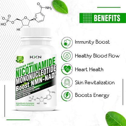 HXN NMN Supplements 500mg, Nicotinamide Mononucleotide With Vitamin C, B3, Resveratrol, Quercetin Help NAD Metabolism Booster, Energy & Skin Good Health Supplement-30 Tablets