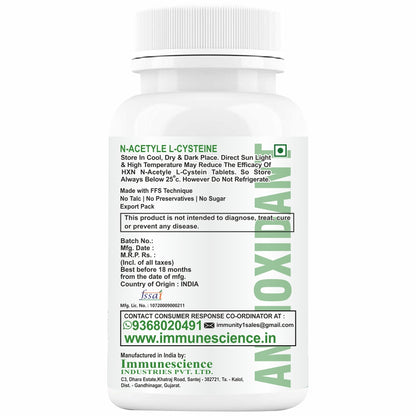 NAC Supplement, N-acetyl-cysteine, Glutathione For lungs-Detox 60 Tablets
