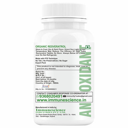 HXN Resveratrol 500mg Supplements With Grape Seed Extract, Quercetin 60 Tablets