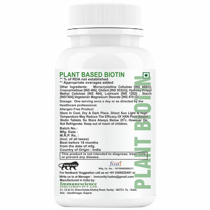 HXN Plant Based Biotin For Hair Growth 60 Tablets